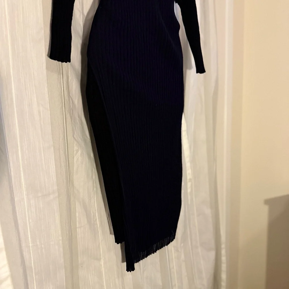 COS Black Ribbed Knit Midi Dress Long Sleeve Asymmetrical Hem Minimalist Size S - Picture 6 of 16